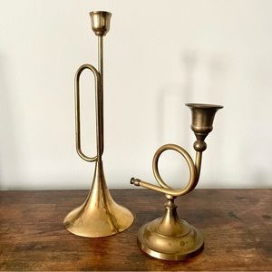 Vintage Horn Candleholders Set of 2